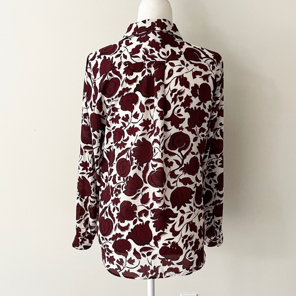 LOFT Outlet | Burgundy & White Floral Print Button Down Blouse - Picture 7 of 13